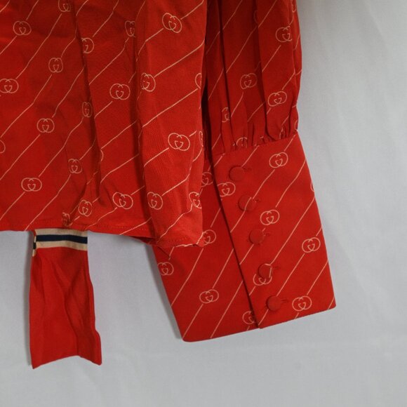 Gucci Red Diagonal GG Silk Blouse 100% Silk Very Good Condition Unisex Logo - Picture 10 of 14